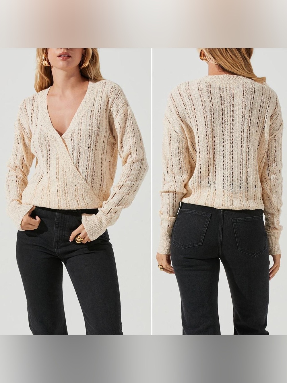 ASTR The Label V-Neck Wrap Knit Sweater in Cream, Size Medium NWT